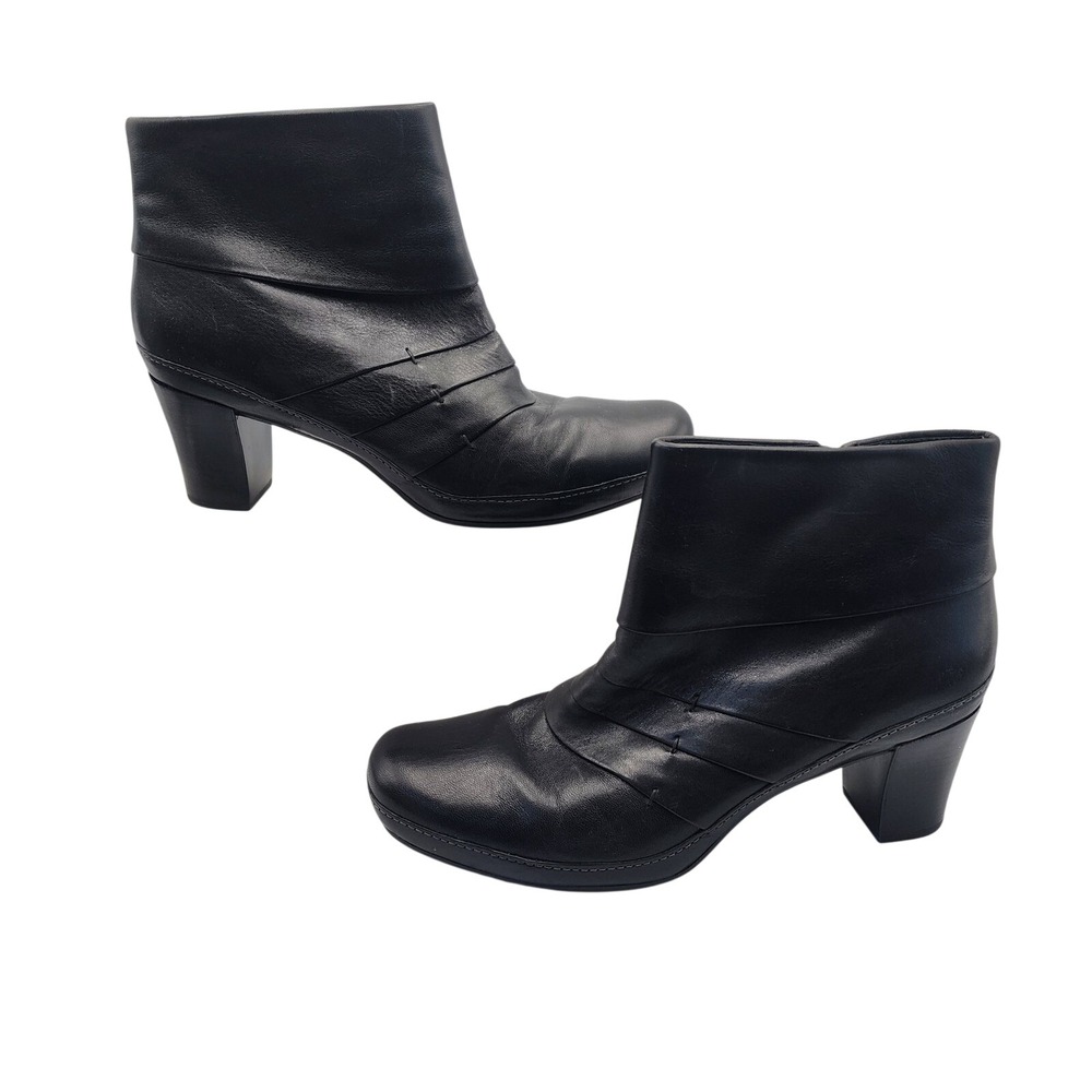 Clarks‎ Artisan Mika Beth Black Leather Pleated Ankle Boots 82798 Womens 11 M